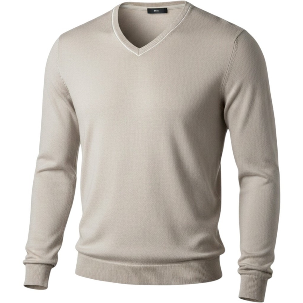 Hugo Boss V-Neck Sweater Mens M Beige Preppy Cotton Cashmere Blend Knit Luxury